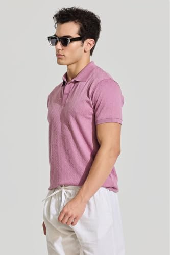 Image of SNITCH Mauve Textured Polo T-Shirts