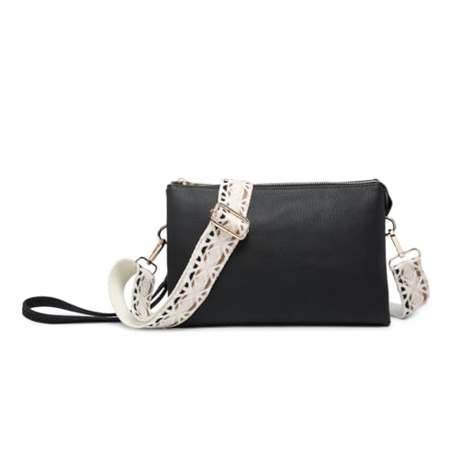 Image of JEN & CO. Izzy Vegan Leather Crossbody Bags Clutch Purses Wristlet Wallet Shoulder Handbag with Guitar Strap for Women