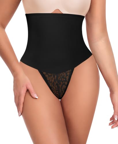 Image of Werena Tummy Control Thong Shapewear for Women Lace Shaping Thong Girdle | Mid High Waisted Body Thong Shaper Underwear,Light to Medium Control Shapewear