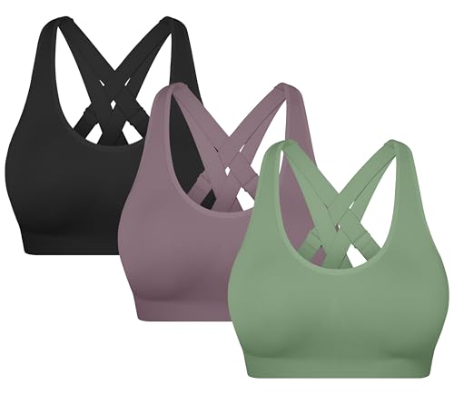 Image of MIRITY Padded Strappy Sports Bra for Women - with Dual Crossback and Adjustable Straps for Workout Gym