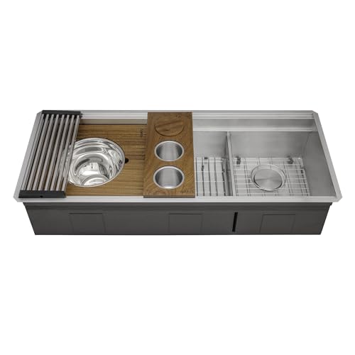 Image of Ruvati 45-inch Double Bowl Workstation Kitchen Sink - Undermount 16 Gauge Stainless Steel Kitchen Sink with Two-Tiered Ledge & Accessories - RVH8253