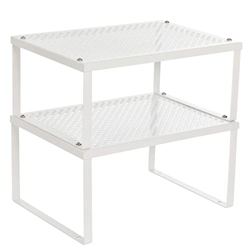 SONGMICS UKCS01WT Lot de 2 étagères empilables et Extensibles en métal pour comptoir de Cuisine Blanc