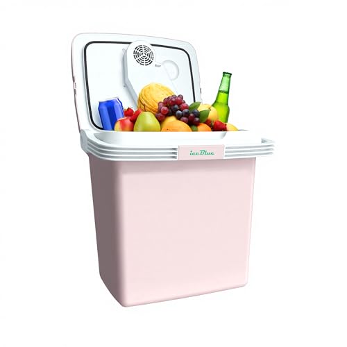 Image of Electric Cooler, 26 Liter Mini Fridge with Automatic Locking Handle (Pink) | Large Capacity Car Refrigerator, Dual-use Car Fridge, Portable Car Cooler for Picnic, Travel, Outdoor, Camping, Home, Gift
