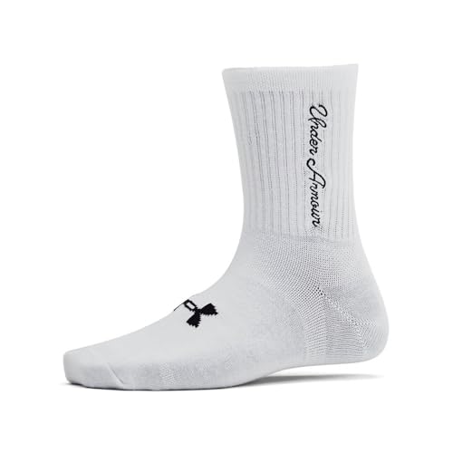 Under Armour - Womens Essential 3-Pack Mid Crew Socks, Color White (101), Size: Medium4