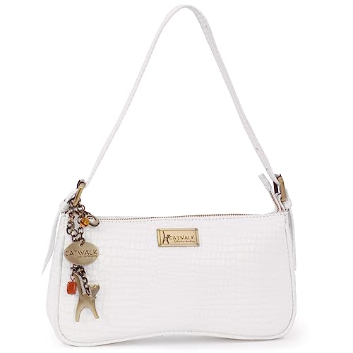 Catwalk Collection Handbags - Petit Sac Porté Épaule Femme - Sac à Main - Cuir Imprime Crocodile - CELINE - Blanc