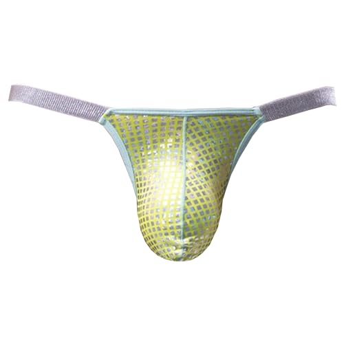 JEKE-DG Men's 5 Pack Classic Bikini Briefs Metallic Bulge Pouch Underwear Low Waist Half Coverage Underpants (Small,Chartreuse-1pc)