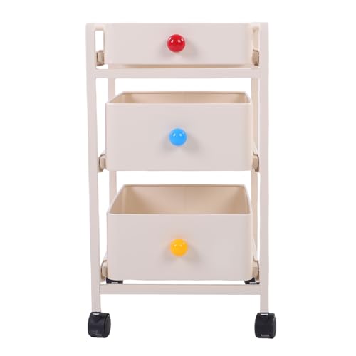 HELEVIA Chariot de Rangement, Organisateur Roulant en Métal Blanc Laiteux à 3 Niveaux avec Roues Silencieuses Rotatives à 360°, pour Cuisine, Salle de Bain, Garage, Buanderie
