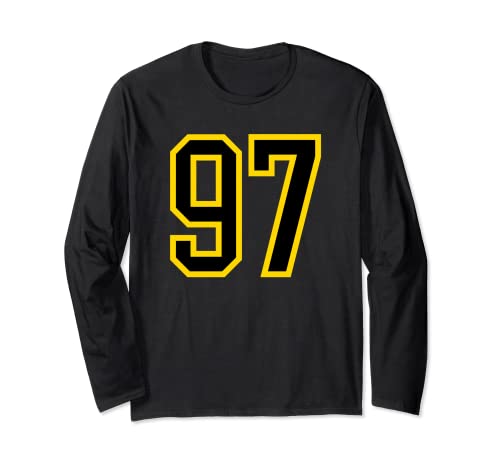 Número de camiseta #97 de cumpleaños amarillo y negro número de deportes 97 Manga Larga