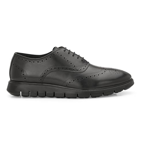 Image of Legwork Informal Brogue 2.0 - Italian Leather Hybrid Dress Shoes with XL Extralight Outsole | Ultra-Lightweight & Comfortable Oxford Wingtip | All-Black Elegance