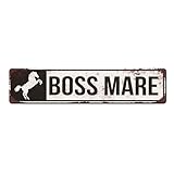 Wood Sign Boss Mare Funny Equine Outdoor Safe wood - Horse Trainer Sign - Funny Barn Sign - Horse lover gift - Horse Stall Sign - Equestrian Wooden Signs With Sayings 4x16 Inch