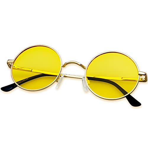 KANASTAL Night Vision Glasses for Men Women Nighttime Driving Glasses Small Round Anti Glare Yellow Lens Astigmatism Shades
