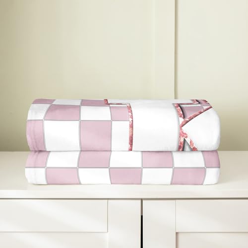 Image of Erosebridal Pink Initial K Flannel Blanket Kawaii Plaid Checkered Fuzzy Plush Throw Cute Personalized Monogram Fleece Blanket for Kids Girls,Fashion Grids Gingham Decor for Bed Couch Throw 50 inchx60 inch