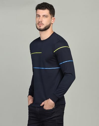 Image of INKKR Striped Men's Round Neck Navy Full Sleeve T-Shirt