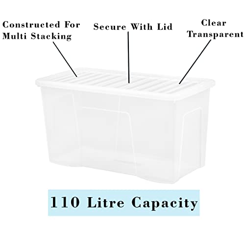 JMS we create smile (Set of 4 110L Litre Crystal Clear Plastic Storage Boxes With Lid - Transparent Storage Container For Living Room, Toys, Garage, Office/Home (110 LITRE, Crystal Container) - Image 2