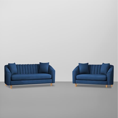 Image of Doraldo 3 + 2 Seater Sofa Set for Living Room (Blue) Premium Fabric Sofa
