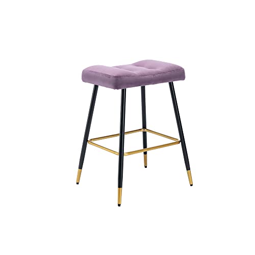 Qqu Counter Height Bar Stools Velvet Saddle Seat 26" Bar Stools Modern Backless Counter Height Bar Stools With Metal Legs For Kitchen Pub(Purple) #TOP5