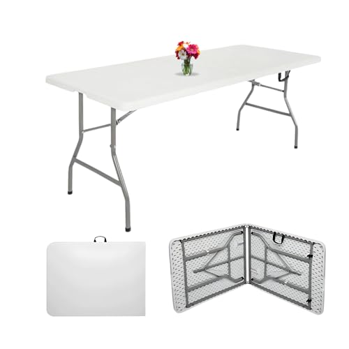 BREEZEE Mesa Plegable 240 cm Plástico Resistente Acero Antiderrapante Exterior Interior Portátil Rayos UV Golpes Agua Cocina Jardín Eventos...