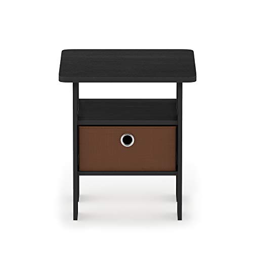 Image of FURINNO 11157AM /MBR Andrey nightstand, 1 End Table, Americano /Brown | Open Shelves and Storage Bin, Bedside Table, for Living Room, Bedroom