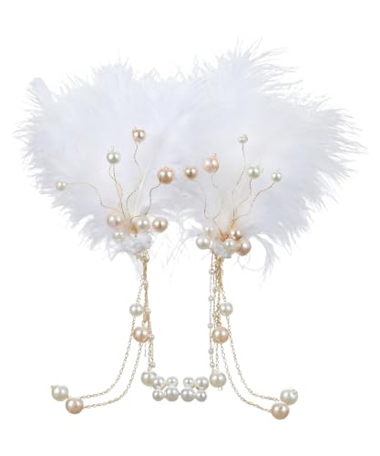 2 pinzas para cabello con plumas blancas y perlas miniatura 1