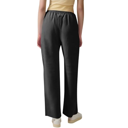 Gumipy Womens Casual Linen Pants Drawstring High Waisted Straight Leg Trousers Pants Trendy Loose Lounge Pants with Pockets4