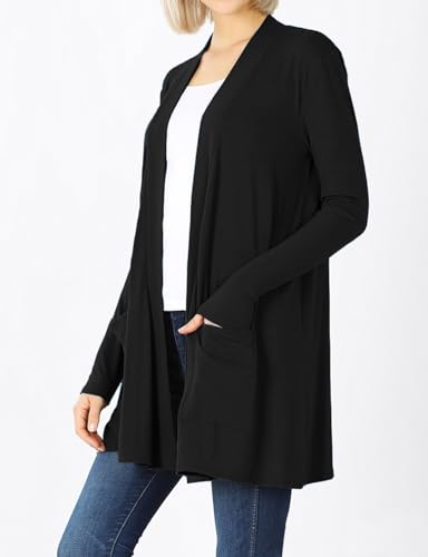 Image of Women's Open Front Cardigan Long Sleeve with Pockets Casual Outwear
