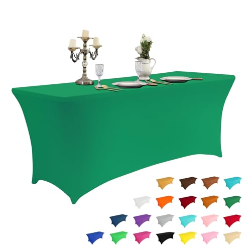 Image of IVAPUPU 6FT Table Cloth for Rectangular Fitted Events Stretch Emerald Green Table Covers Washable Cover Spandex Tablecloth Protector for Party, Wedding, Cocktail, Banquet, Festival