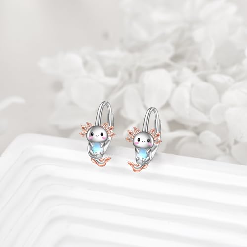 Sterling Silver Cute Axolotl Dangle Earrings Small Moonstone Animal Leverback Jewelry Gifts for Women Teen3