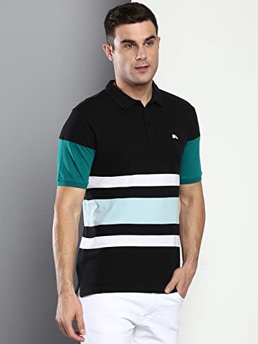 Image of Dennis Lingo Men's Casual Slim Fit Polo Neck T-Shirt, Half Sleeves Striped Pure Cotton Collar T-Shirt for Men