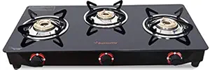 Butterfly Smart Glass 3 Burner Gas Stove, Black, Manual Ignition
