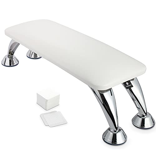 Nail Arm Rest Cushion | Arm Rest Nail Table with 100Pcs Nail Wipes Cotton Pads | Premium Microfiber Leather | Manicure Hand Pillow | Nail Art Stand for Nail Tech Use (White)