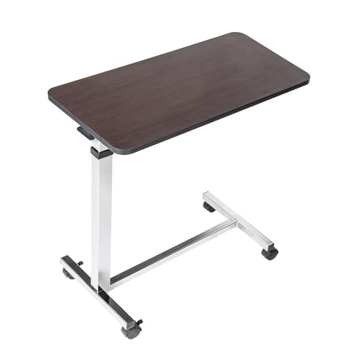Drive Medical 13003 Non Tilt Top Overbed Table with Wheels Chrome