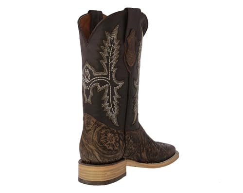 Texas Legacy Mens Brown Cowboy Boots Hand Tooled Leather Floral Square Toe3