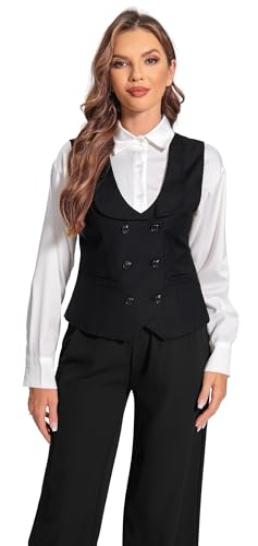 Foucome Double Breasted Waistcoat for Women - Dressy Lapel Collar Vest Top4