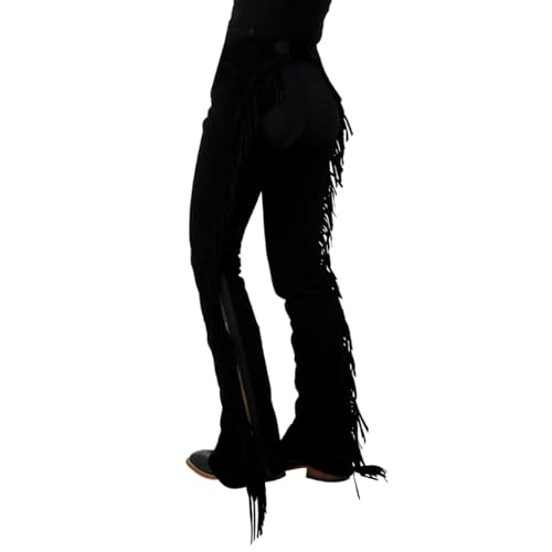 HOBBY HORSE Split Leather Classic Show Chaps for Women & Men – Black Western Riding Chaps with Fringe, Durable Genuine Leather, Plus Size for Horseback Riding - ML