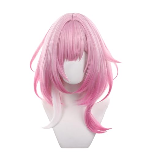 Image of Anime Deep Pink Gradient Wigs Women Short Straight Bob-Wig with Bangs Adult Game Beauty Female Cosplay wig Halloween,Christmas,Comic con,Game Show,Party