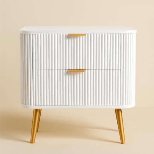 Image of Wooden Bedside Table for Bedroom | Wooden Bed Side Nightstand Lamp Table with 2 Drawers for Home & Hotels | Side Table for Living Room | Premium HDMR Wood & Iron Legs(White, Pack of 2)