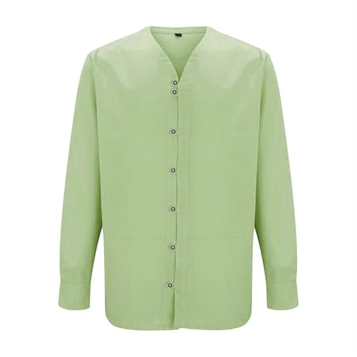 Mens Cotton Linen Long Sleeve Shirt Lightweight Button Down Banded Collar Shirts Loose Fit Henley Blouses Shirt2