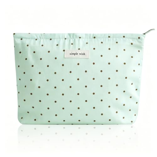 Wudygirl Travel Makeup Bag for Women 10.5"x7.5" Light Green Dot