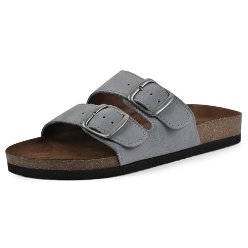 WHITE MOUNTAIN Women's Helga Signature Comfort Molded Double Buckle Footbed Sandal, Blue Raspberry/Suede, 6 M