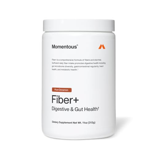 Momentous Fiber+ - Daily Multi-Source Fiber Psyllium Husk Powder - Soluble & Insoluble Prebiotic Blend to Support Nutrient Absorption - NSF Certified for Sport - 30 Servings - Pure Cinnamon