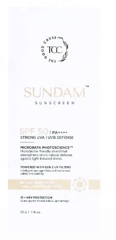 SUNDAM Sunscreen SPF 50 PA++++ Broad Spectrum IR+ HEV Protection 50g | Strong UVA UVB Defence, Gen Z UV Filters, Microbata Photoscience, PA++++, by Genelogix India-image-40