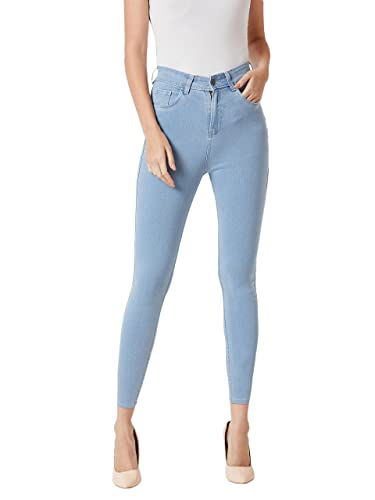 Image of Dolce Crudo Women's Light Blue Skinny High-Rise Distressed Cropped Denim Jeans
