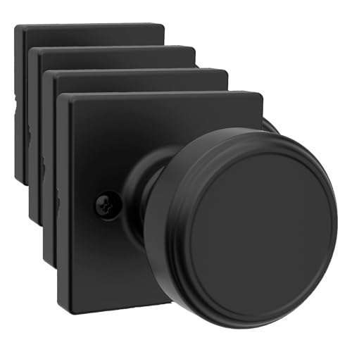 Image of Kwikset Maven Dummy Door Knob, Single Sided Handle for Closets, French Double Doors, and Pantry, Matte Black Non-Turning Square Interior Push /Pull Door Knob, with Microban Protection (Pack of 4)