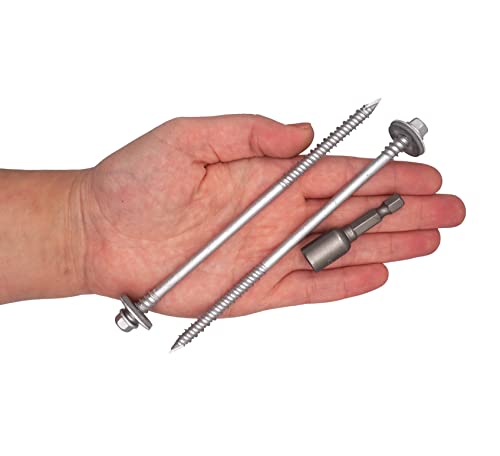 SKIR’CO (50 Stück) selbstschneidende 6,4 x 140 mm grau beschichtete Schrauben mit EPDM-Unterlegscheiben für Sandwichplatten, Sechskantkopf