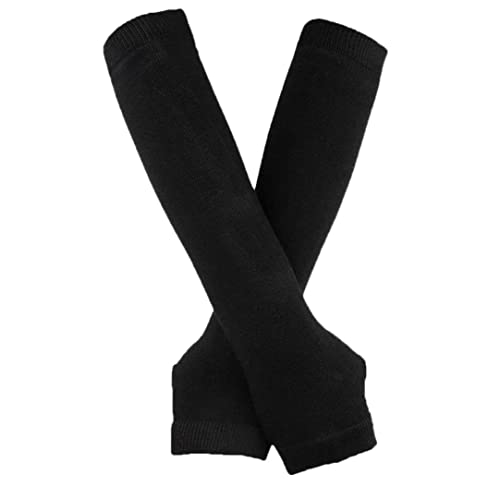 Image of Women's Long Knitted Fingerless Gloves Thumbhole Stretch Arm Warmers