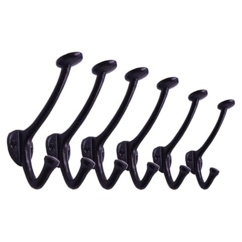 The Metal Magician 6-Pack Cast Iron Wall Mounted Coat Hooks, Vintage Decorative Heavy Duty Black Hooks for Coats, Hats, Purse, Towels, Modern Farmhouse Decorative Hooks Black Cover