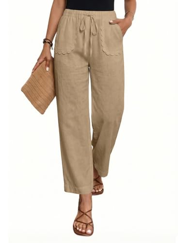 Image of Acelitt Women Casual Lightweight Drawstring Elastic Waist Pants with Pockets, S-XXL