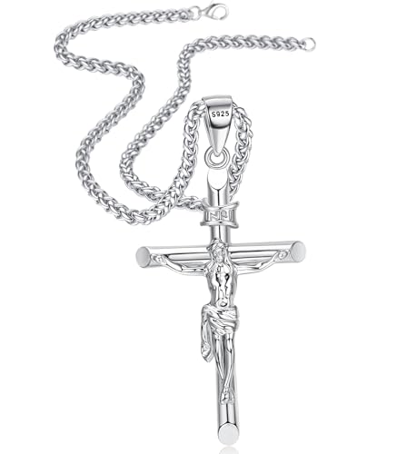 Collier pendentif crucifix en argent pour baptême catholique et célébrations chrétiennes