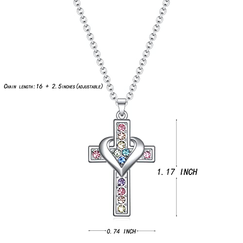 Sumfan Cross Necklace For Girls Women,Small Cubic Zirconia Tiny Cross Pendant Necklace Baptism Gifts For Girl,First Communion Gifts,Christening Gifts For Girls Women (Heart Cross Necklace) #TOP1