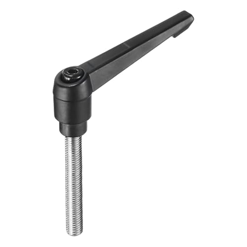 Image of uxcell Adjustable Clamping Lever Handle M10 x 60mm Metric 304 Stainless Steel Male Threaded Stud Hand Knobs Push Button Ratchet Rotating Screw Handles Bolts with Locking Lever Black